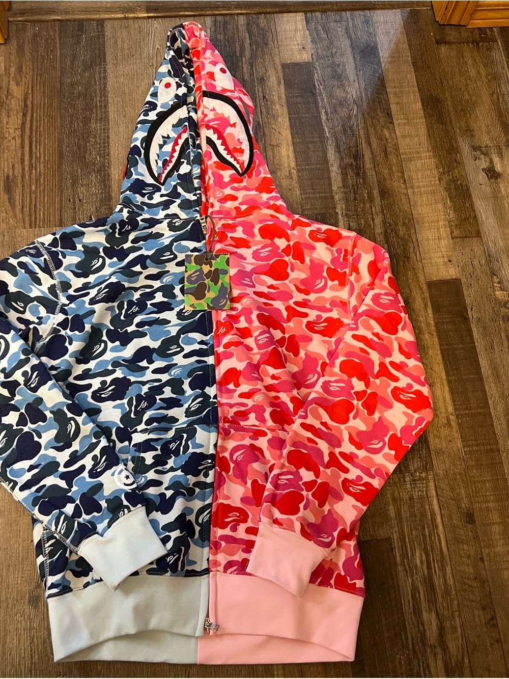 Bape Shark Zip-Up Hoodie - Blue Camo & Pink/Red Camo